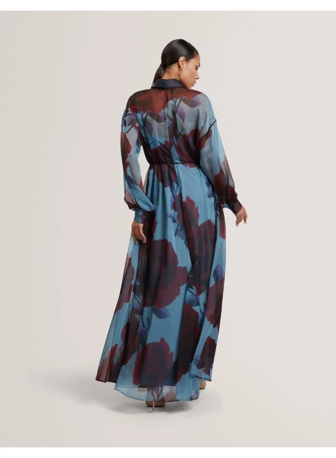 تيد بيكر Printed Bib Detail Maxi Shirt Dress